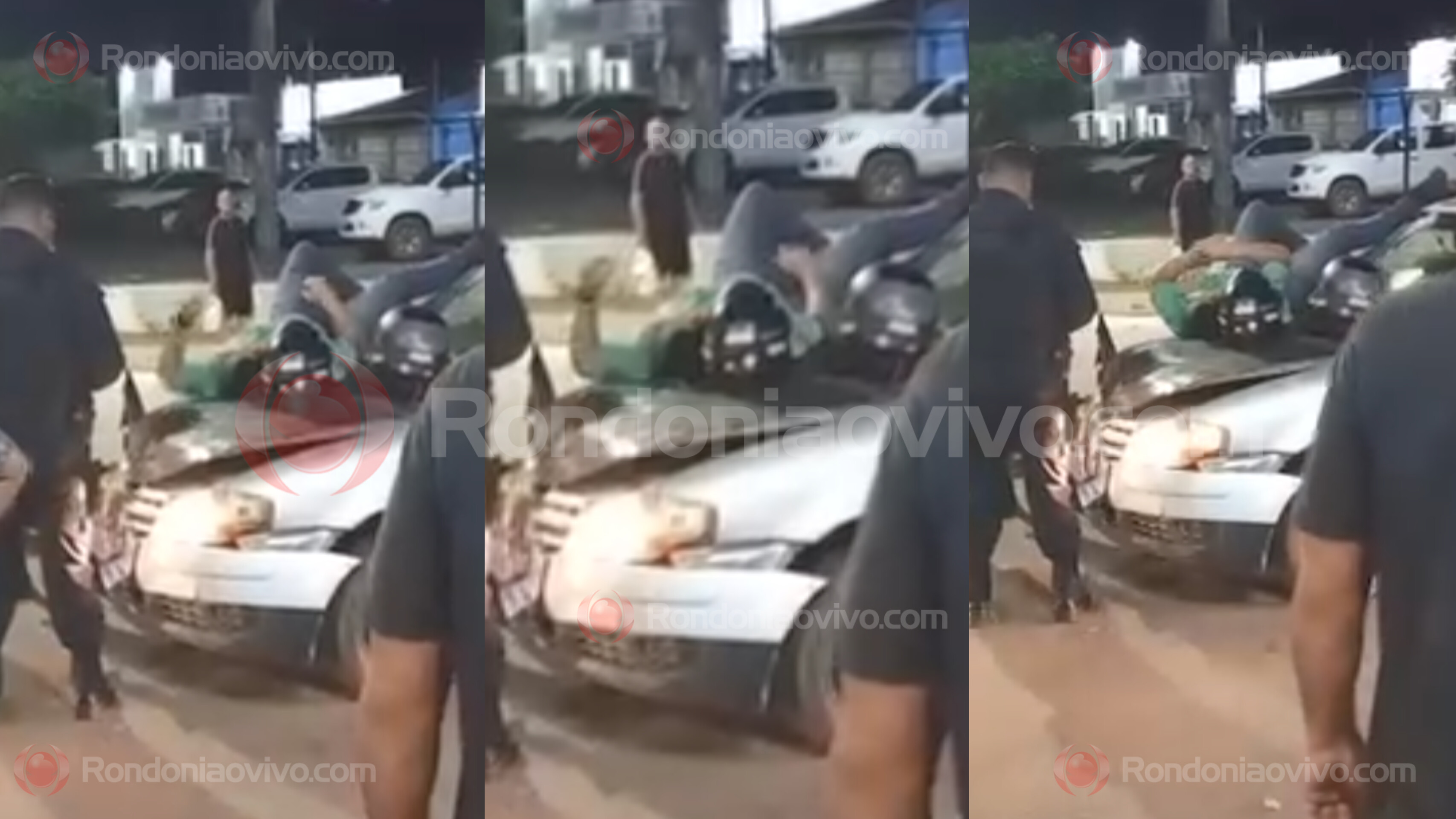 FRONTAL: Motociclista vai parar no capô de carro após forte colisão na frente da UPA