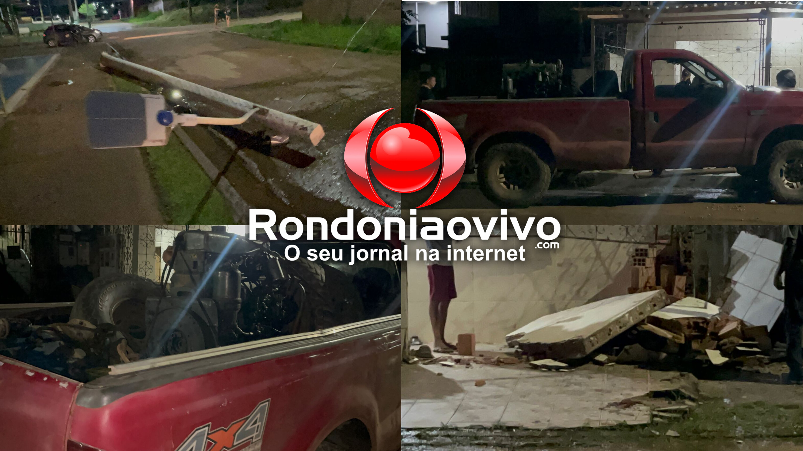 NA LADEIRA: Caminhonete desgovernada derruba poste em praça e muro de residência