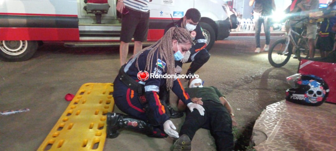 INVADIU: Grave acidente envolvendo duas motos deixa mulher com fratura na perna