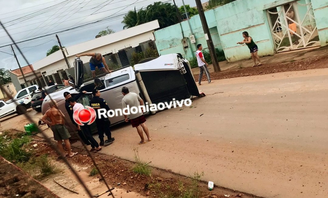 FORTE BATIDA: Mulher fica ferida após capotamento de caminhonete Ranger