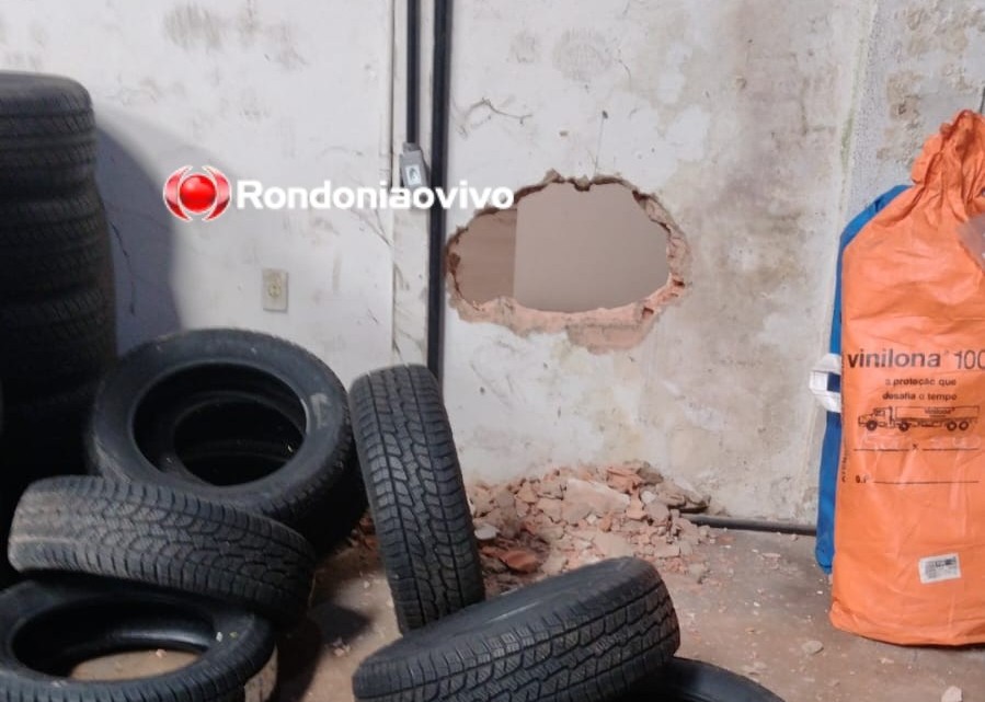 BURACO NA PAREDE: Ladrões invadem empresa e furtam diversos pneus