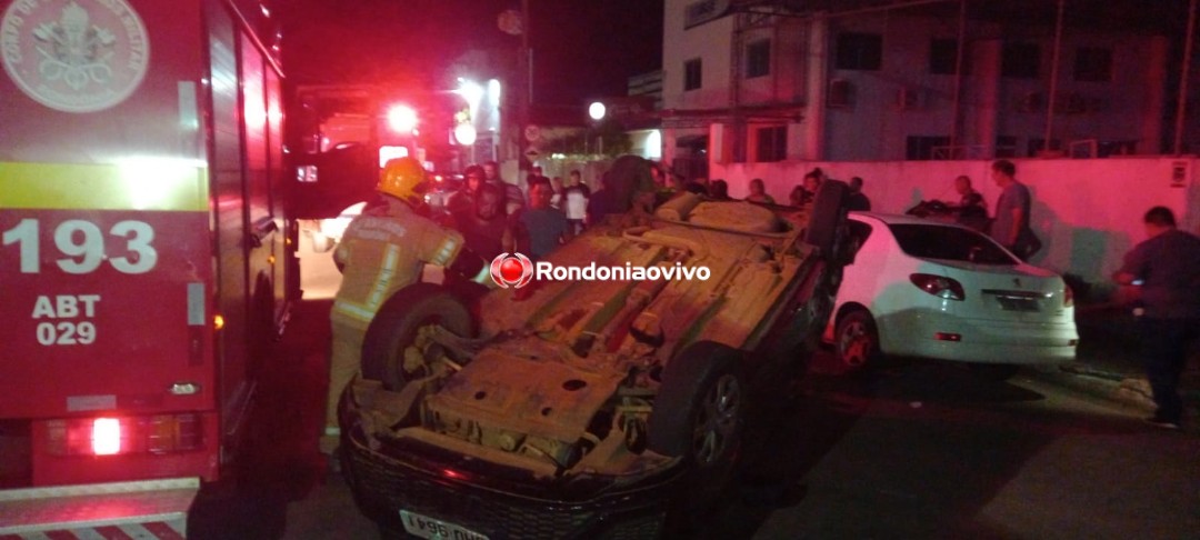 IMPRUDÊNCIA: Motorista de app fica ferido após capotamento no Centro