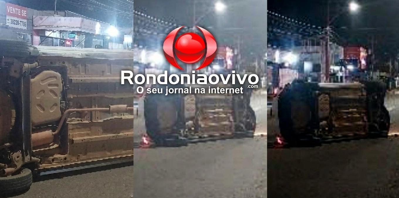 DORMIU AO VOLANTE: Motorista de aplicativo capota Renault Kwid na Avenida Rio de Janeiro
