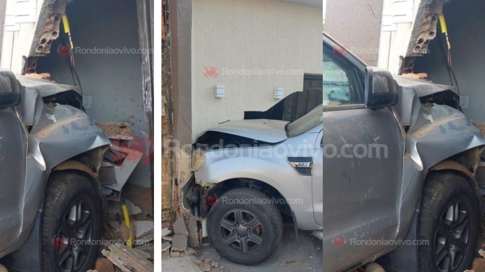 RANGER DESGOVERNADA: Empresária pisa no acelerador ao invés do freio e derruba muro de residência 