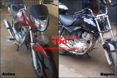 Motocicleta roubada é recuperada sendo desmanchada 