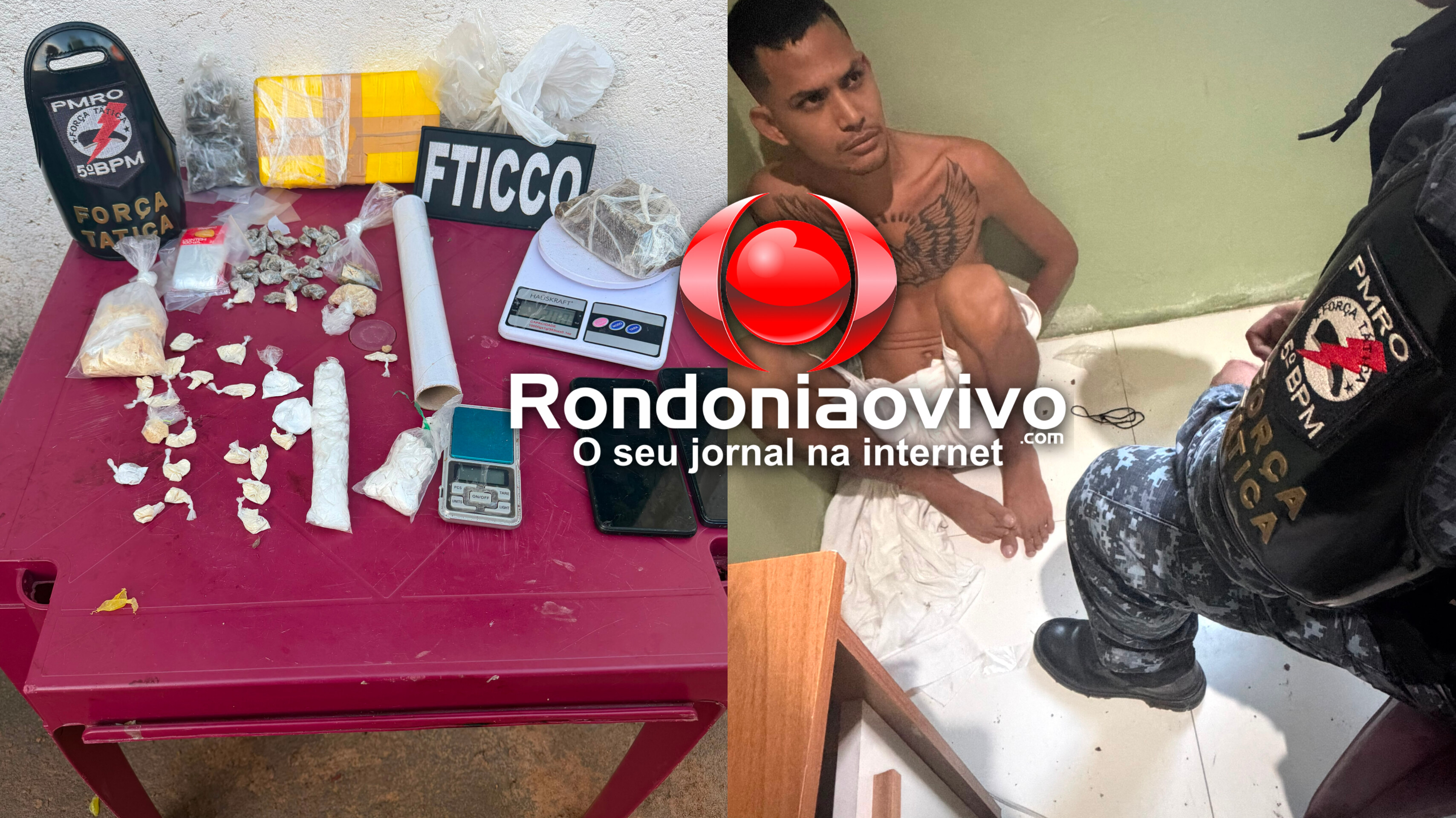 OPERAÇÃO CAÇADOR: Força Tática e FTICCO prendem criminoso mais de um quilo de drogas