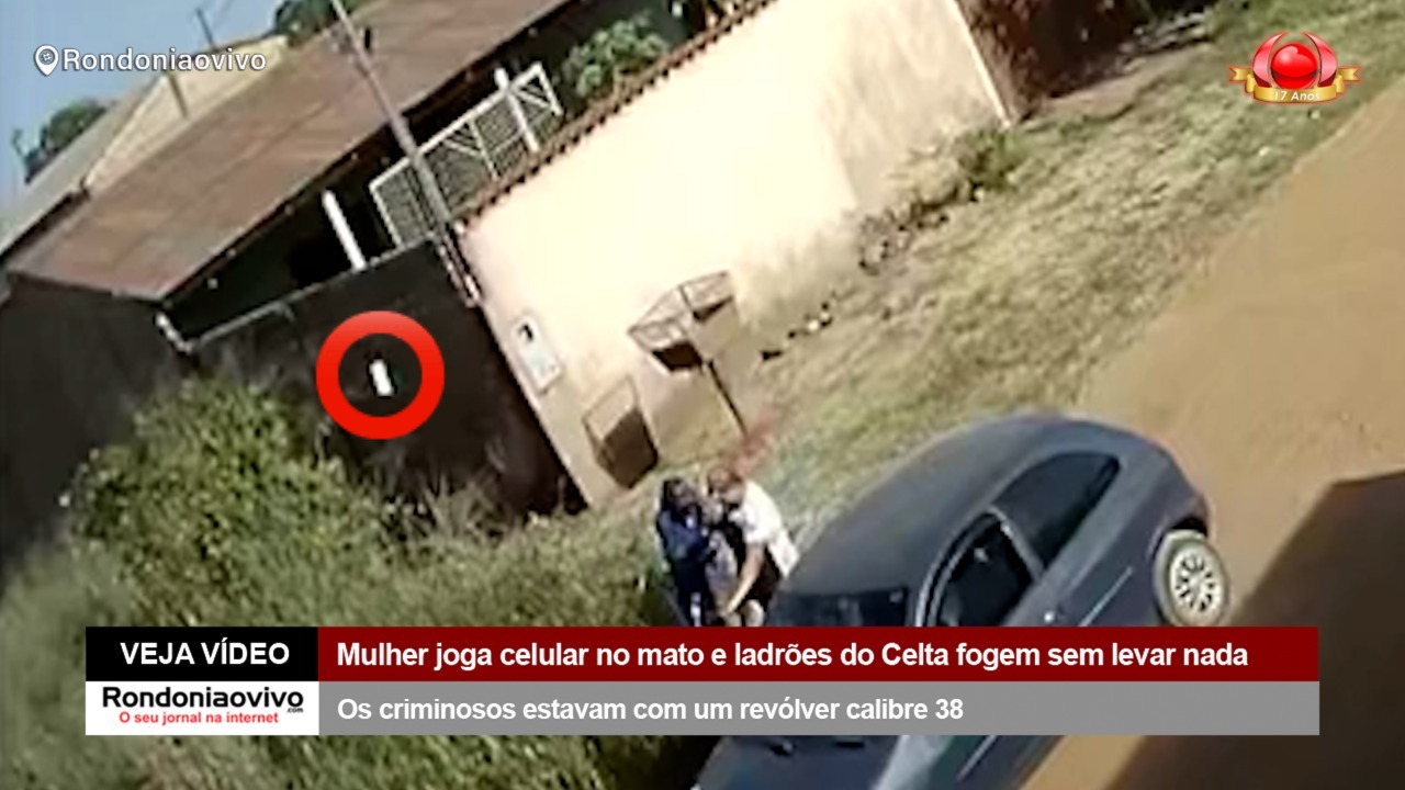 VEJA VÍDEO: Mulher joga celular no mato e ladrões do Celta fogem sem levar nada
