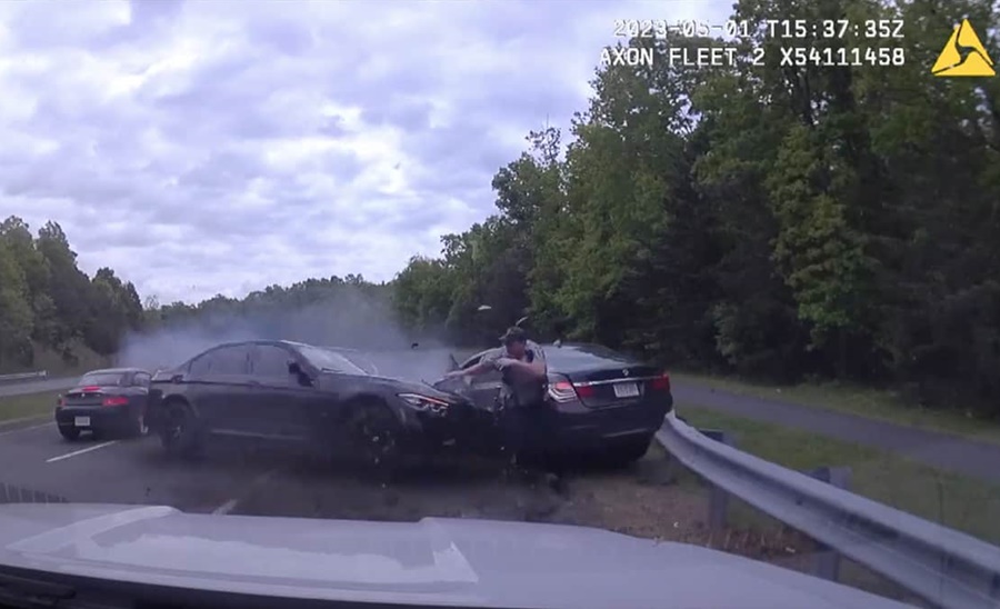 VEJA VÍDEO: Policial escapa de acidente em estrada com BMW por um triz