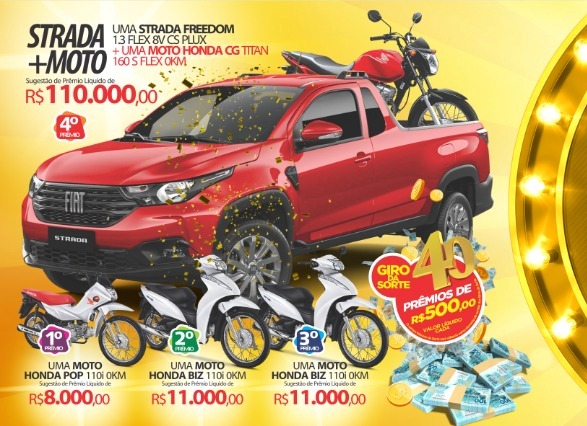 RONDONCAP: Picape Strada + moto na carroceria e título só R$ 10,00 Reais