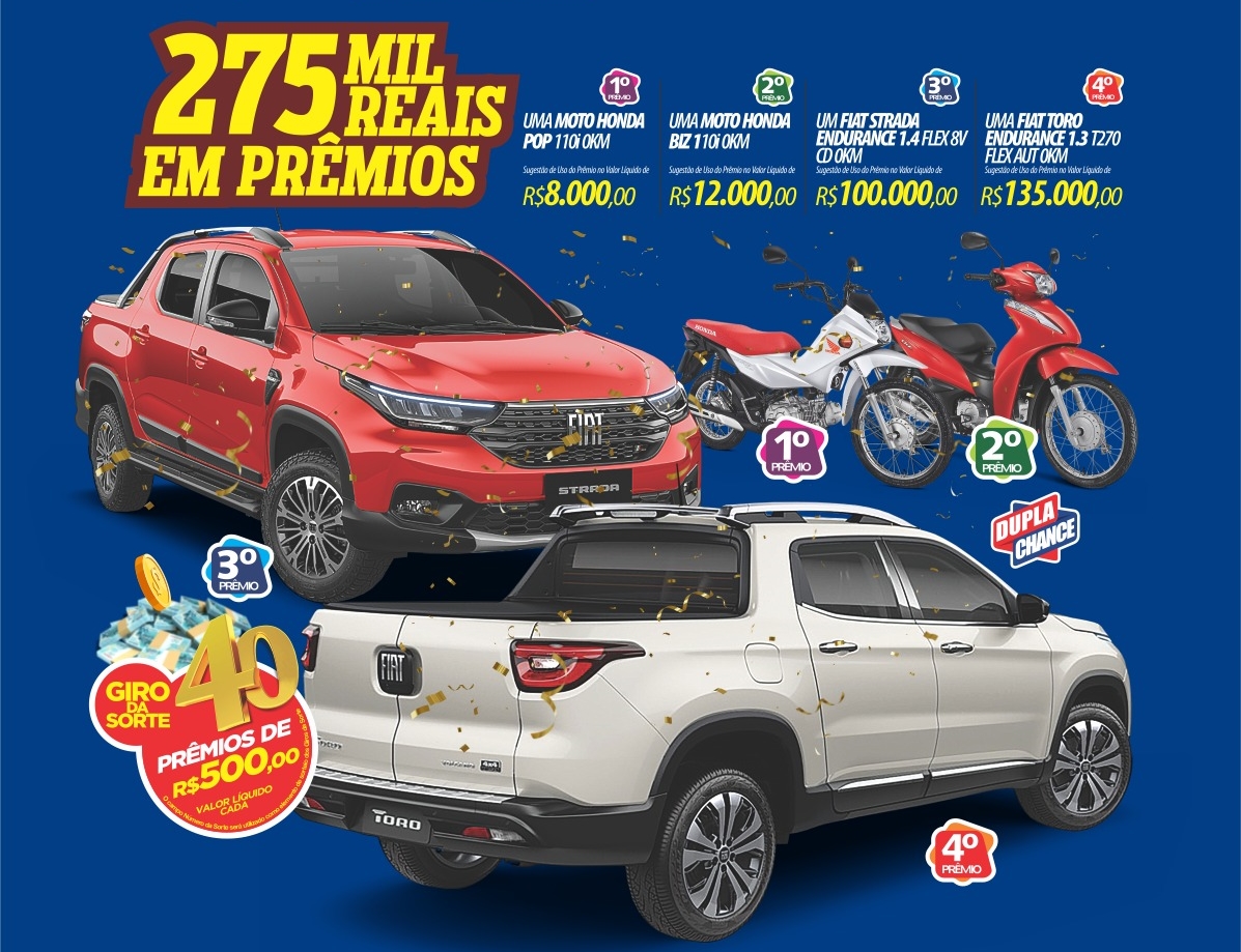 RONDONCAP: Duas picapes, duas motos, título dupla chance por apenas 15 reais