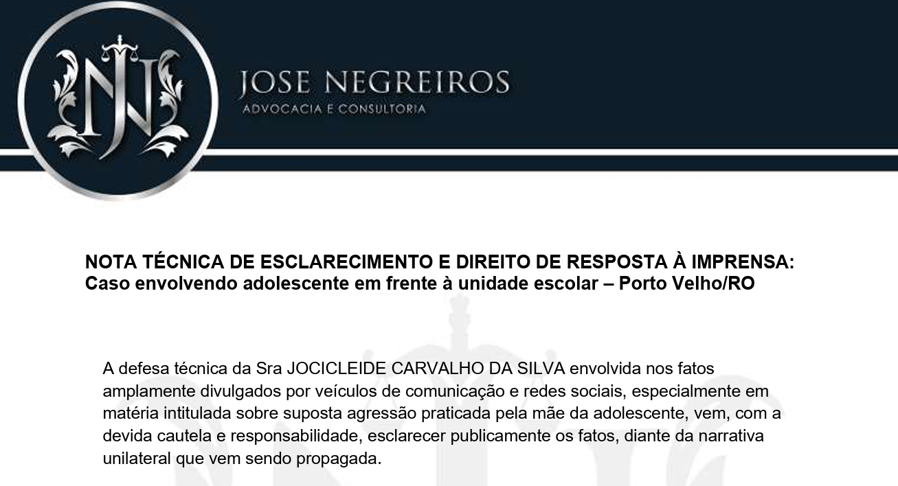 NOTA: Direito de resposta sobre caso envolvendo adolescente em frente à escola