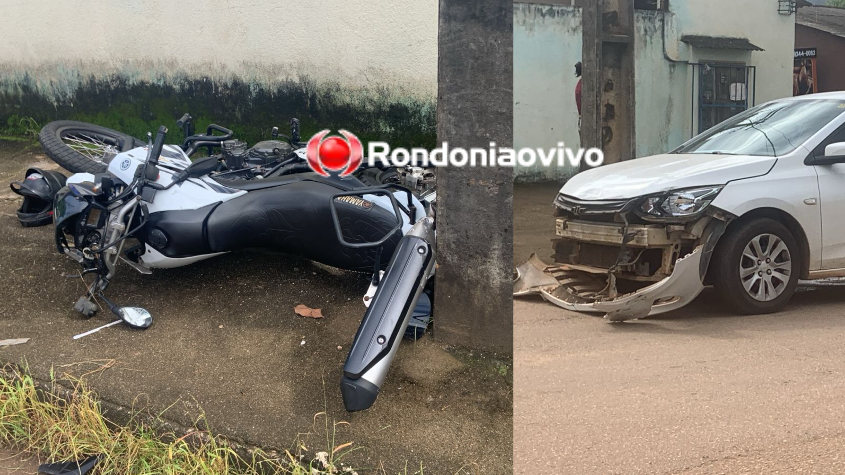 NA ANGICO: Motocicleta XTZ se choca contra poste após ser atingida por carro Onix 