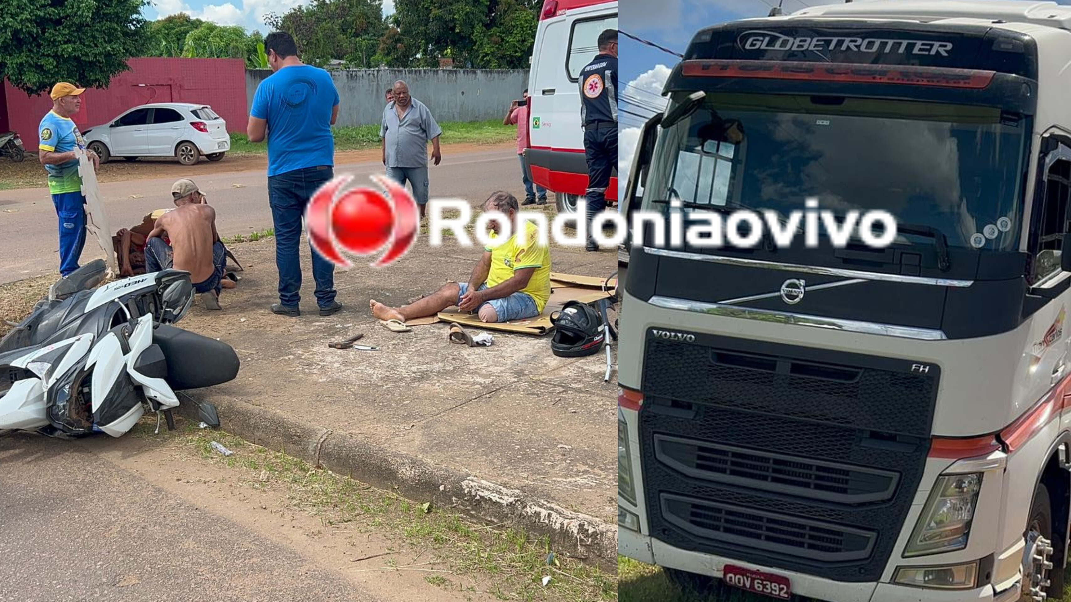 ATROPELADOS: Deficiente e passageiro ficam gravemente feridos em acidente de moto com carreta