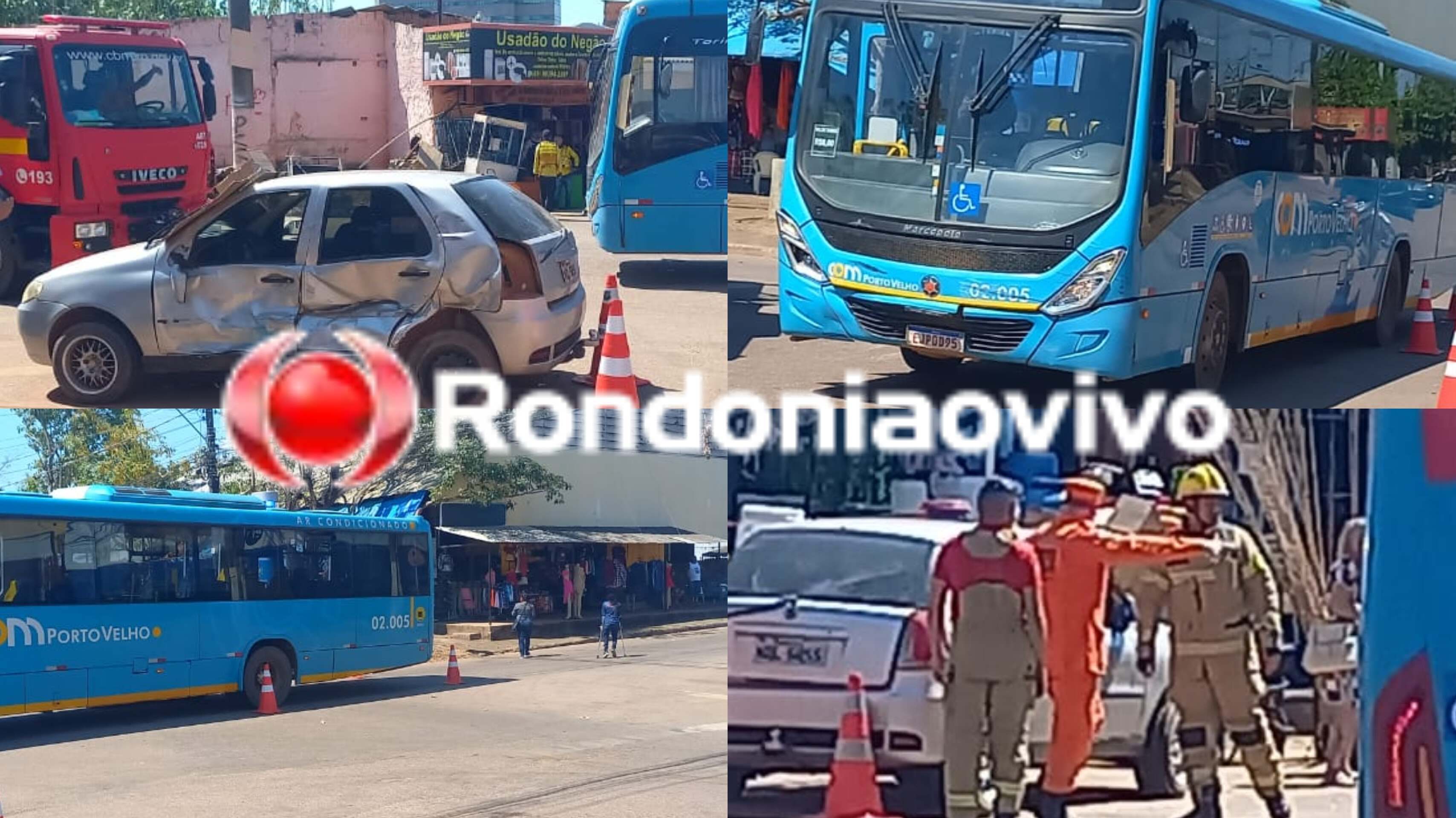 NO CENTRO: Grave colisão entre ônibus e carro deixa idoso ferido atrás da rodoviária 