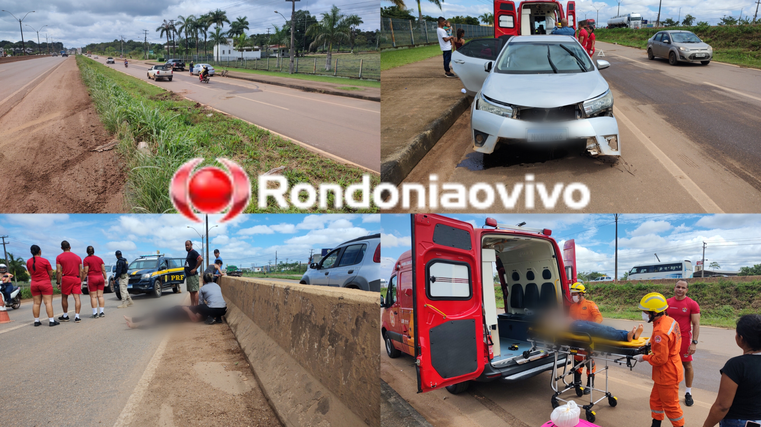 DESGOVERNADO: Corolla ocupado por família cai de barranco após atingir mulher na BR-364