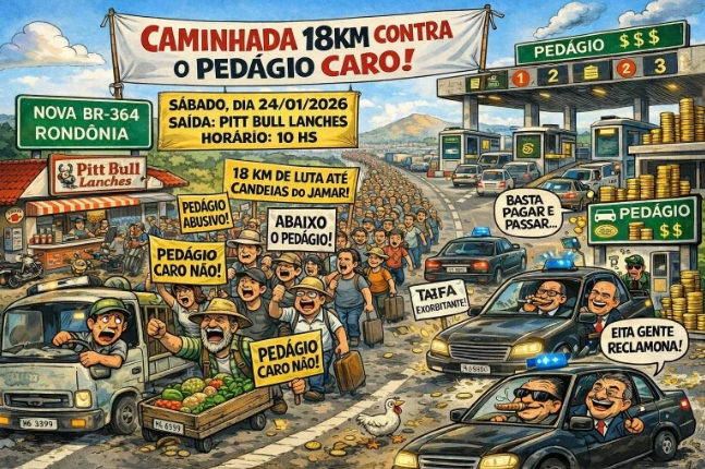 SÁBADO: Caminhada de 18 km protesta contra pedágios na BR-364 entre PVH e Candeias