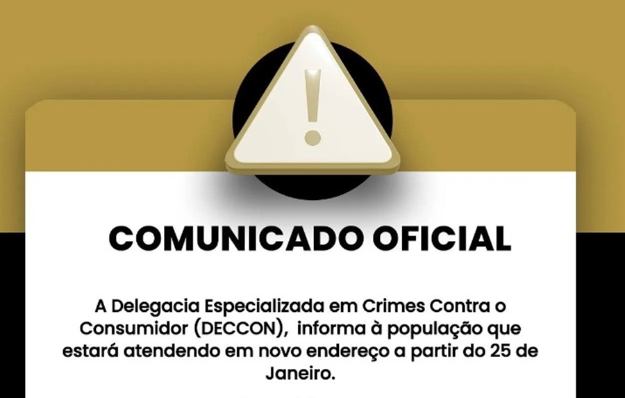 COMUNICADO: DECCON informa mudança de endereço nesta segunda (22)