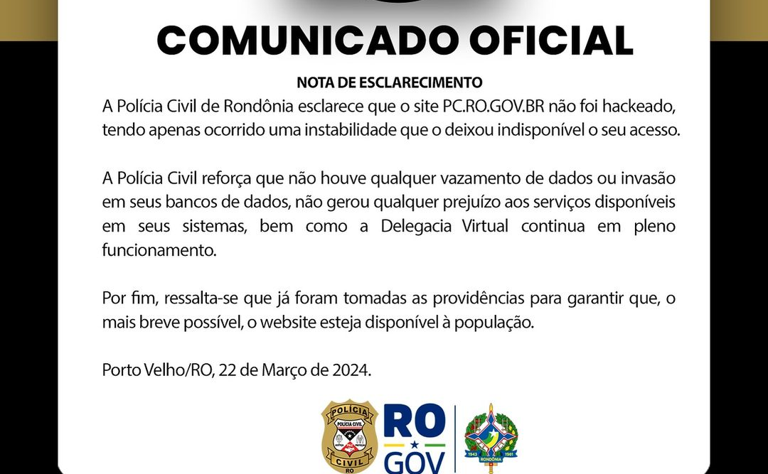 FAKE: Site da Polícia Cívil não foi hackeado, desmente assessoria 