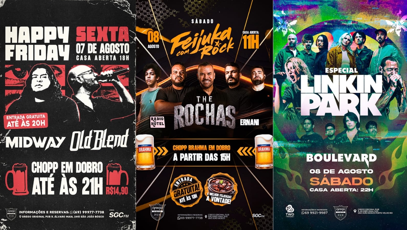 GREGO ORIGINAL PUB: Happy Friday, Feijuka com Rock e Especial Linkin Park agitam o fim de semana