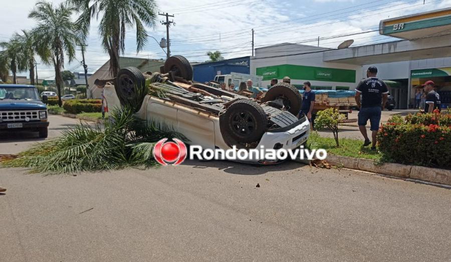 IMPRUDÊNCIA: Caminhonete capota após grave batida na Caúla em Porto Velho