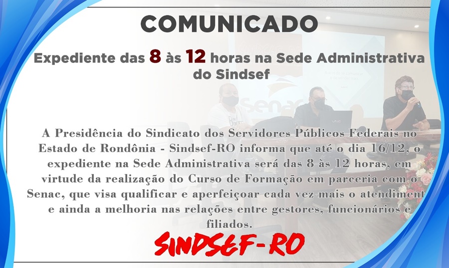 SINDSEF: Cerimônia de posse de nova gestão acontece no dia 17 de dezembro