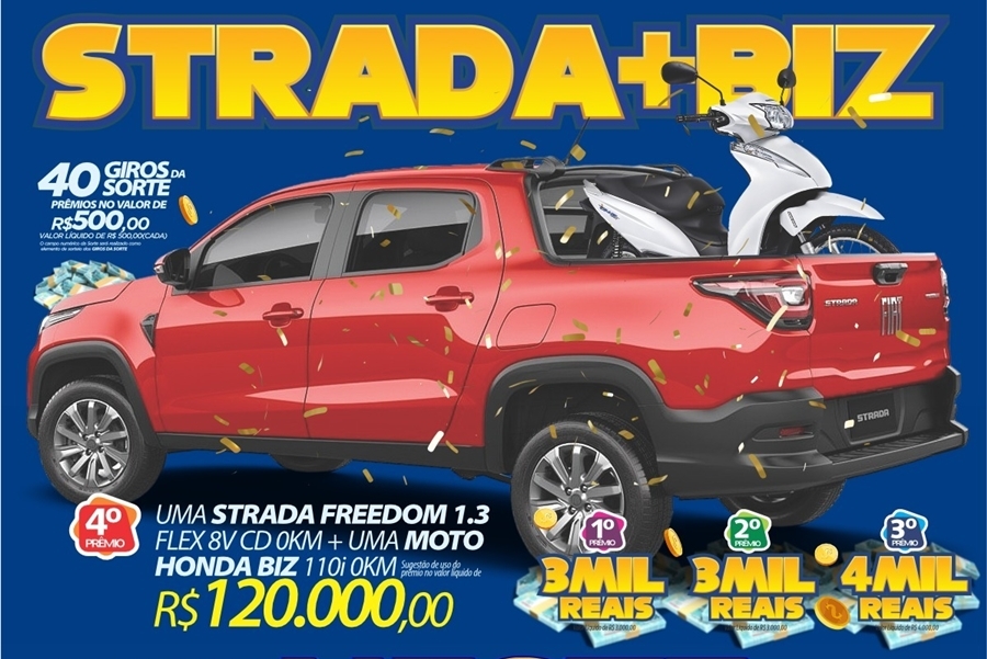 RONDÔNCAP: Fiat Strada + Honda Biz, 43 prêmios em dinheiro e título só 10 reais! 