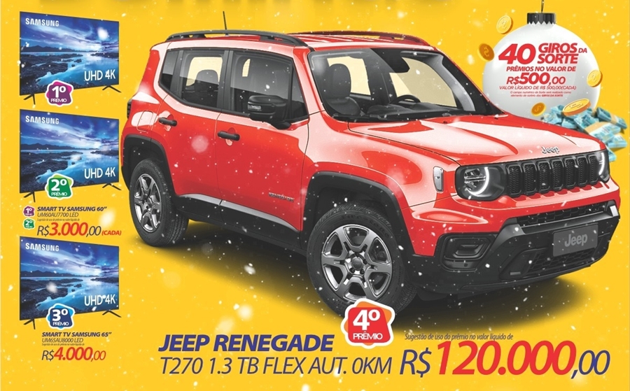RONDÔNCAP: Jeep Renegade no 4º prêmio para começar dezembro de carrão
