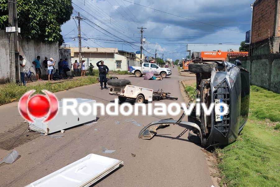 VÍDEO: Grave acidente com capotamento envolvendo carro e duas motos