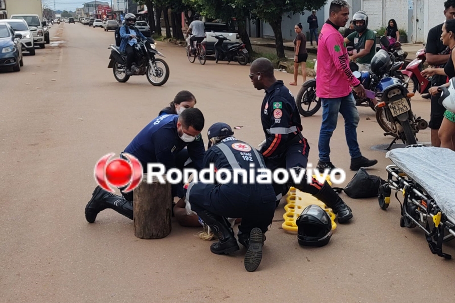 VÍDEO: Passageira de moto fica em estado gravíssimo em acidente na Mamoré