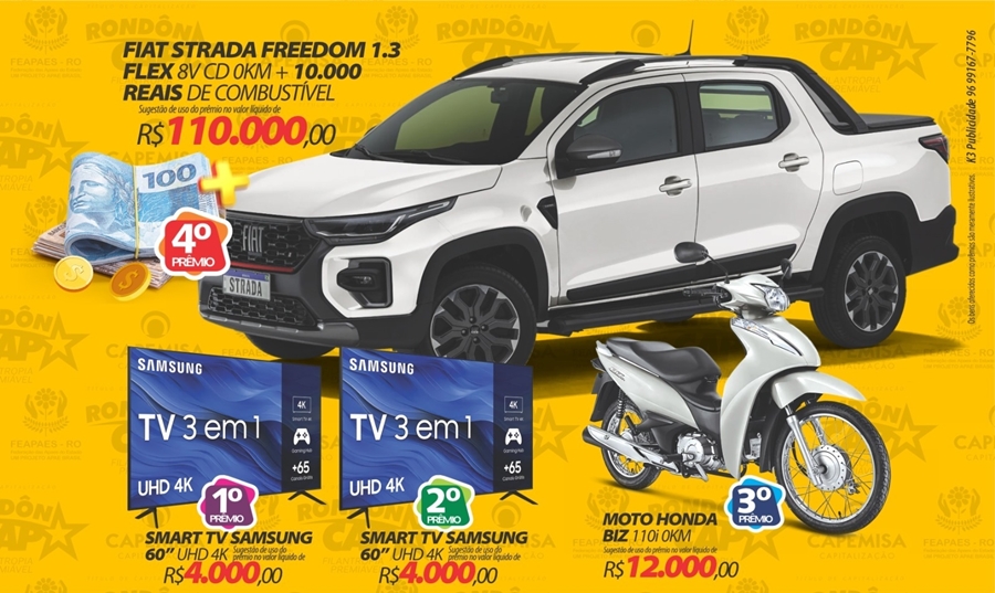 POR SÓ 10 REAIS: Já pensou ganhar uma PICK UP FIAT STRADA + 10 mil reais em combustível