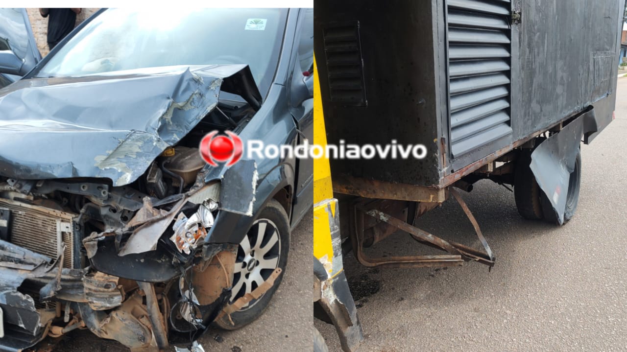 AVANÇOU: Motorista sofre ferimentos após grave acidente de carro com caminhão