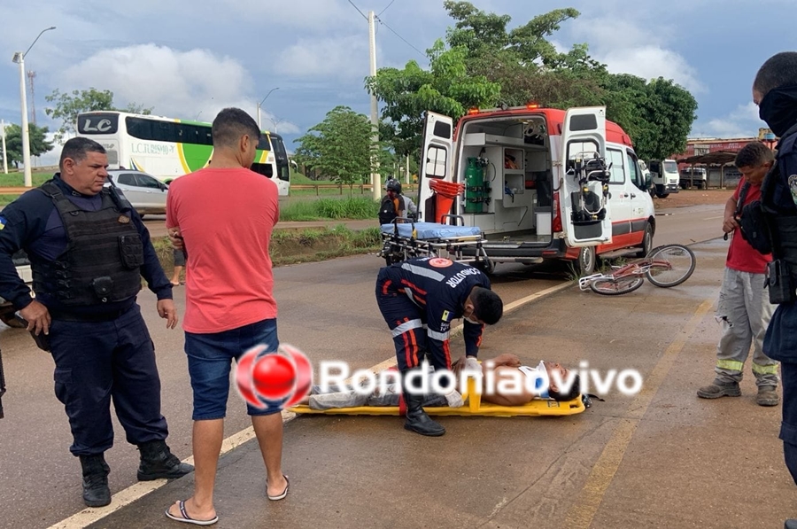 RUA DA BEIRA: Condutora de carro evita bater em outro veículo e atinge homem em bicicleta