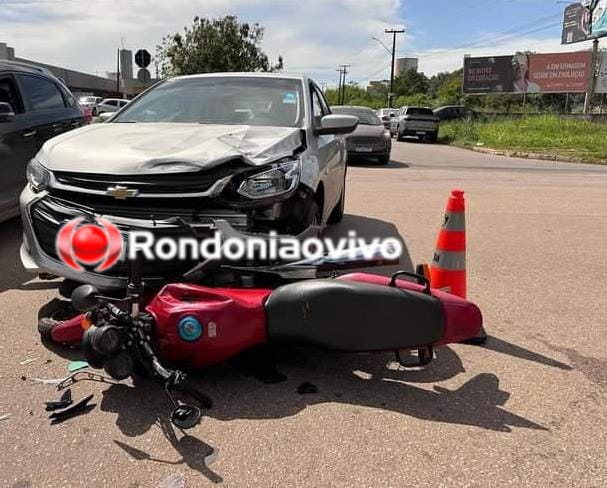 NA JORGE TEIXEIRA: Motorista de Onix avança preferencial e atropela motociclista 