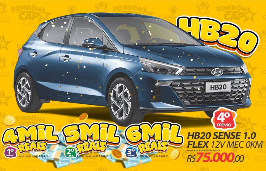 RONDÔNCAP: Domingo tem o novo HB20 mais 43 Prêmios em dinheiro e o título só 10 reais