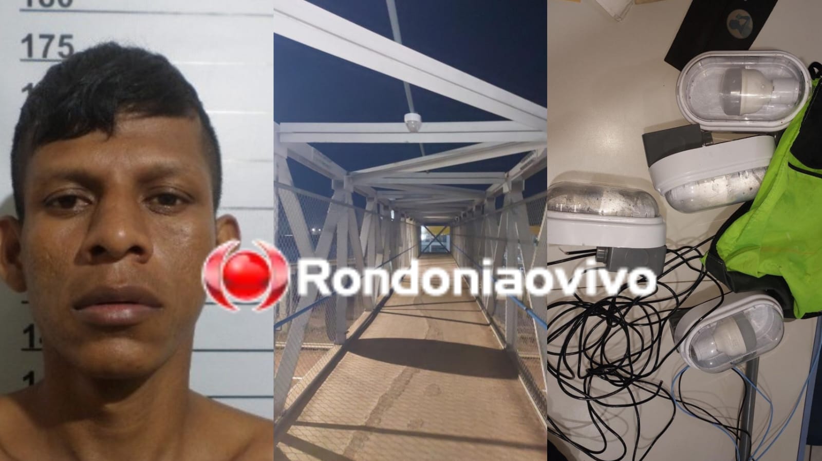 FLAGRANTE: Ladrão é preso furtando luminárias e toda fiação em passarela na BR-364 