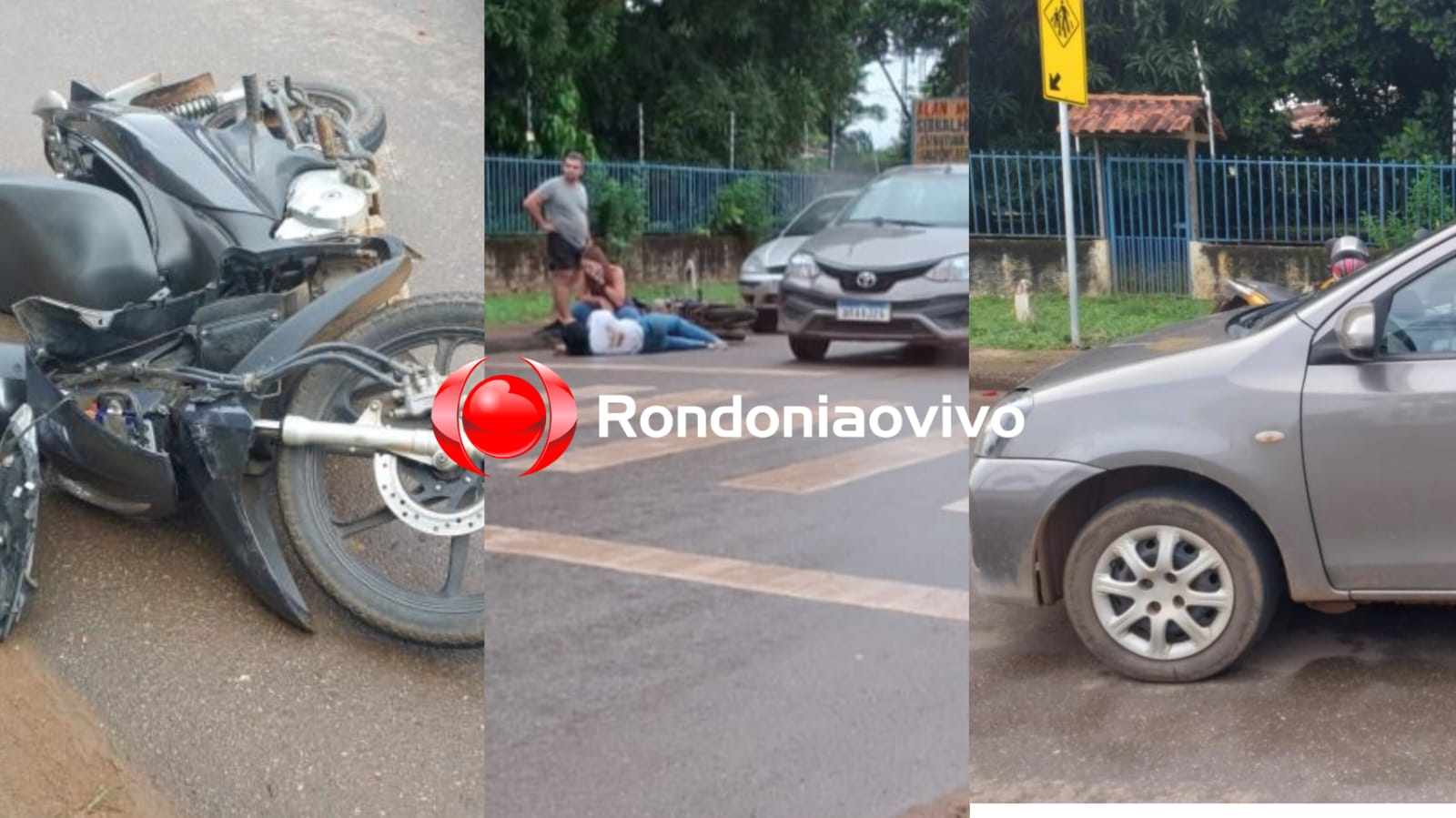 FORTE COLISÃO: Mulher em moto bate em cheio na traseira de carro na faixa de pedestre 