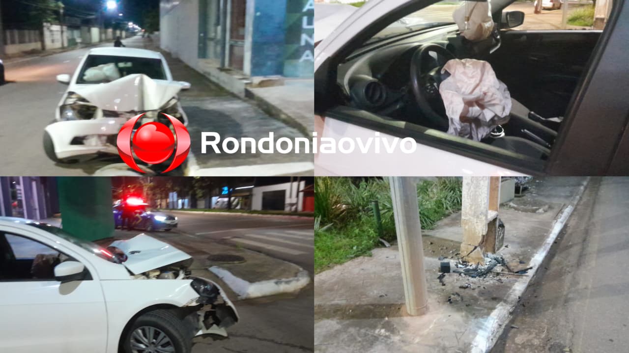 DESGOVERNADO: Motorista foge após atingir poste durante a madrugada; PM apreende veículo 