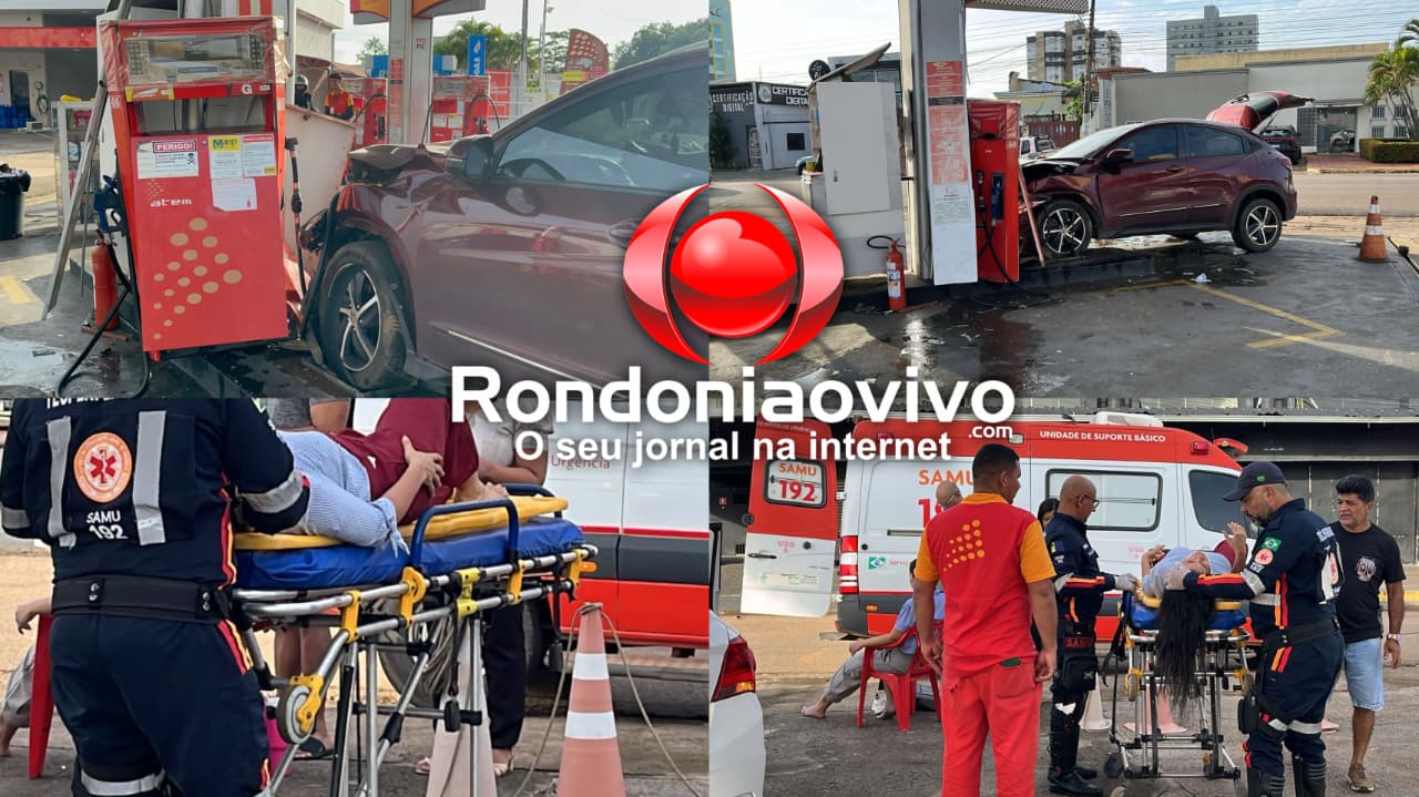 INVADIU: Carro bate em bomba de gasolina e duas mulheres ficam feridas após acidente