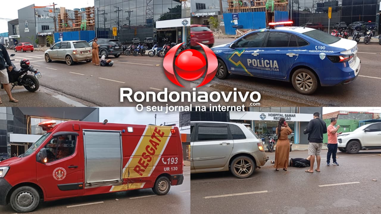 NA CALAMA: Acidente em faixa de pedestre deixa motociclista ferido