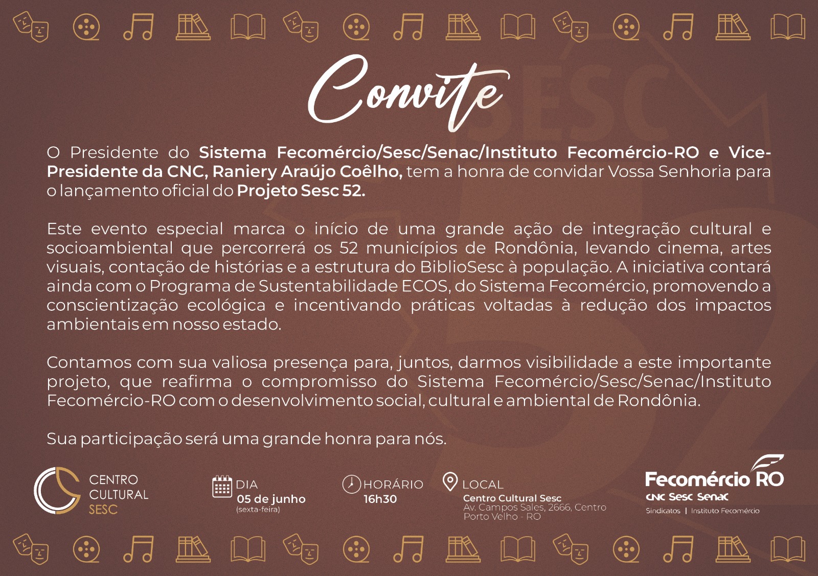 NESTA SEXTA: Sistema Fecomércio-RO lança projeto 'Sesc 52' 