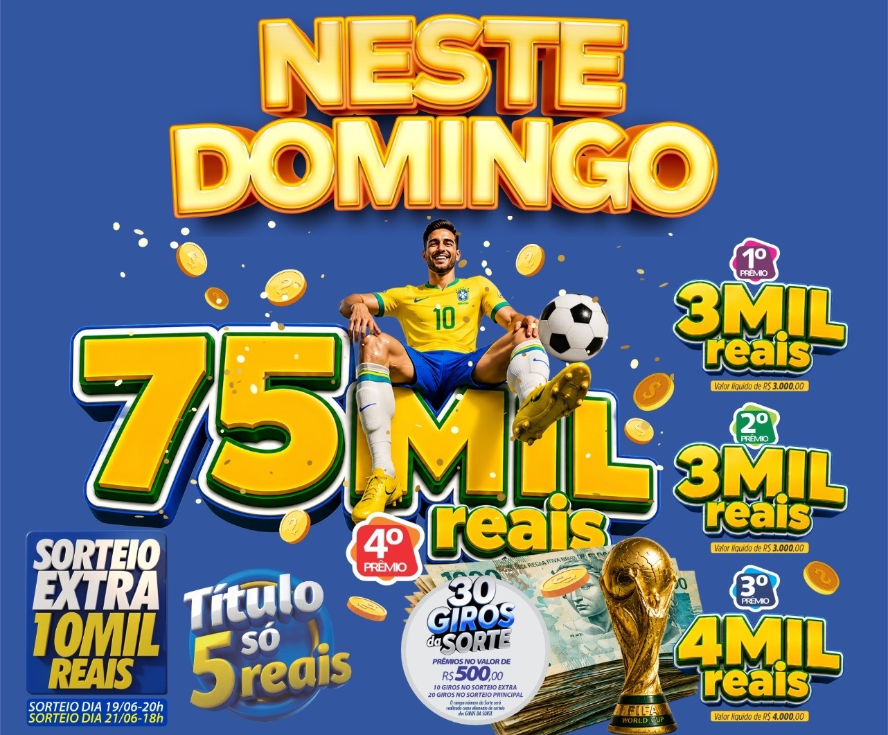 RONDONCAP DA COPA: Domingo tem 75 mil no 4º prêmio, 10 mil no sorteio extra de sexta feira