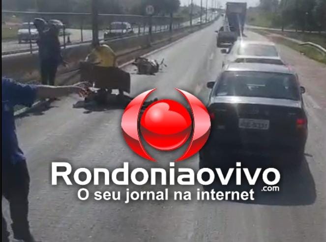 VÍDEO: Motociclista é vítima de grave acidente na BR-364 em frente ao Bairro Novo