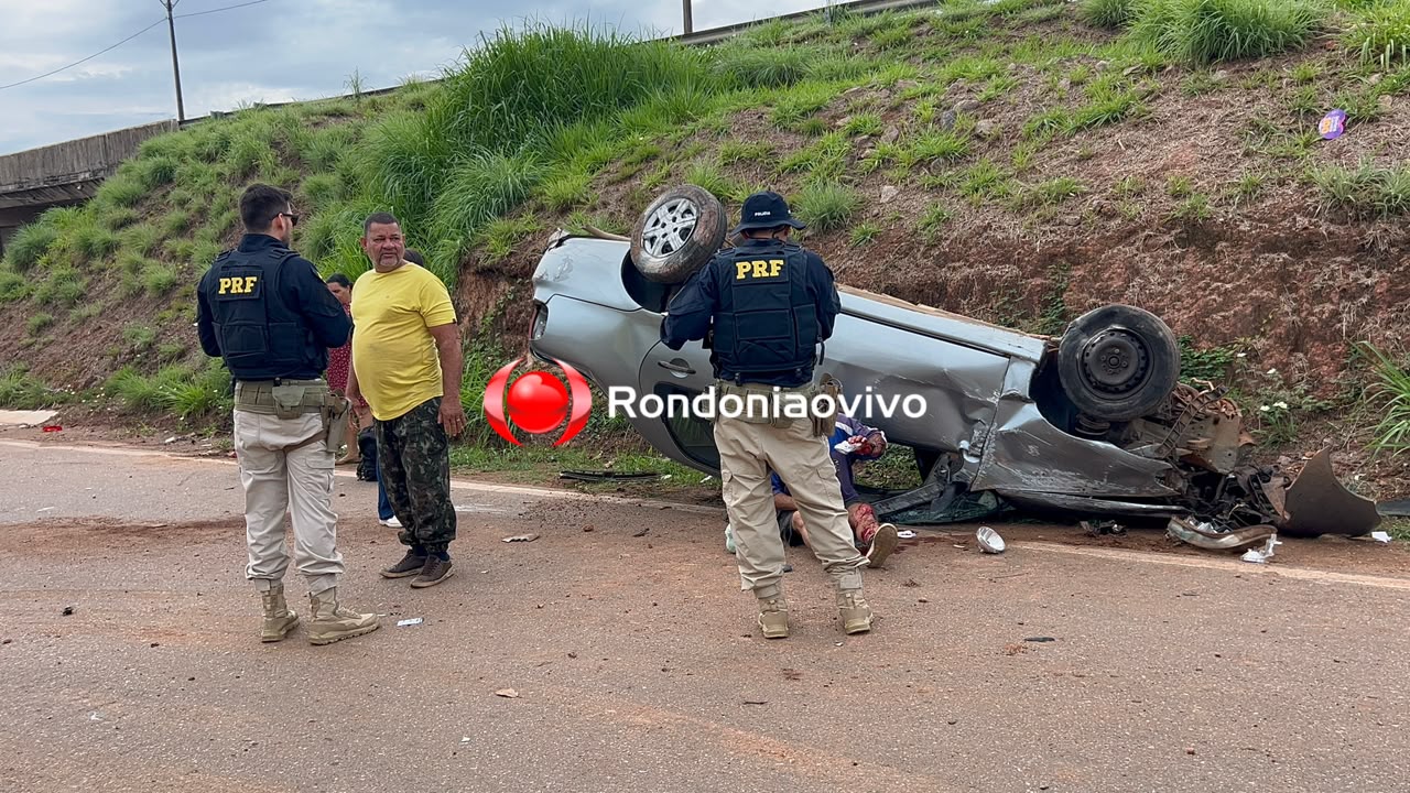 URGENTE: Motorista fica ferido após capotamento de Siena na Rua da Beira