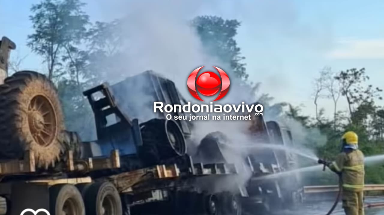 INCÊNDIO: Carreta com tratores vira 'bola de fogo' e paralisa a BR-364