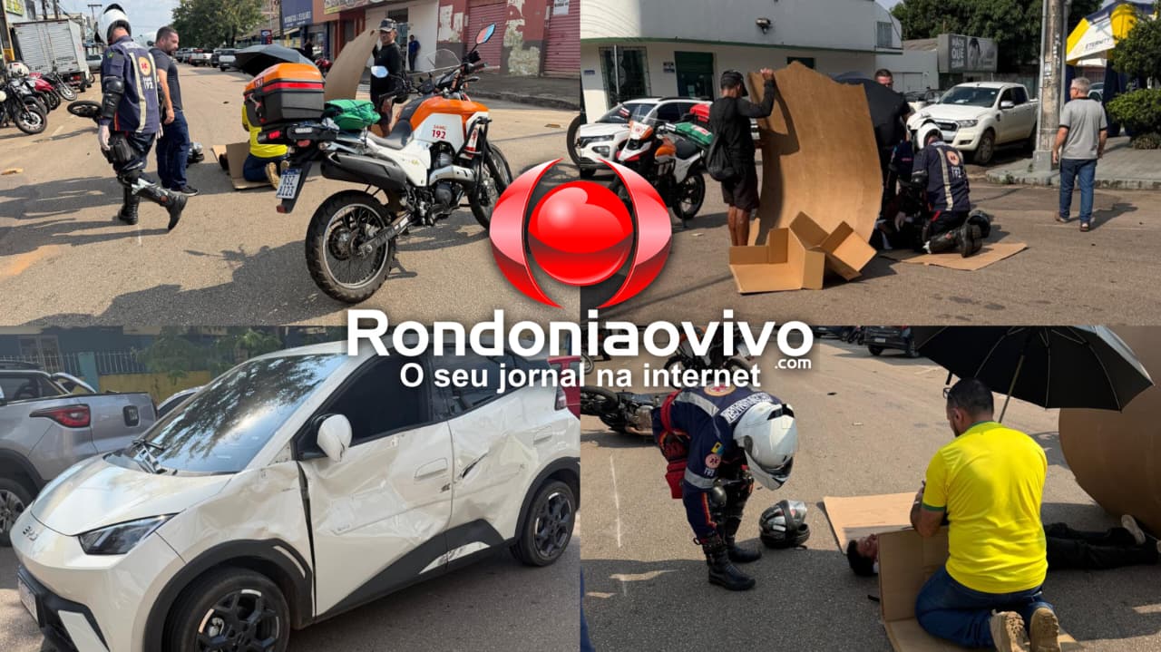 NO CENTRO: Motociclista avança preferencial e fica ferido ao colidir com carro app