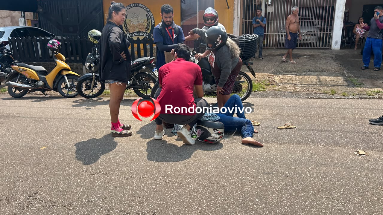 URGENTE: Mulher sofre grave fratura na perna ao cair de moto em quebra-molas