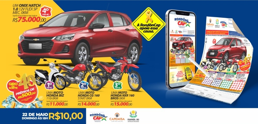 Rondoncap dessa semana traz  Onix e 3 motos Honda e título só 10 reais