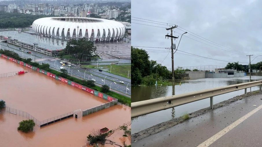 TEMPORAIS RS: Grêmio e Internacional têm CT's alagados após cheia do Guaíba; veja