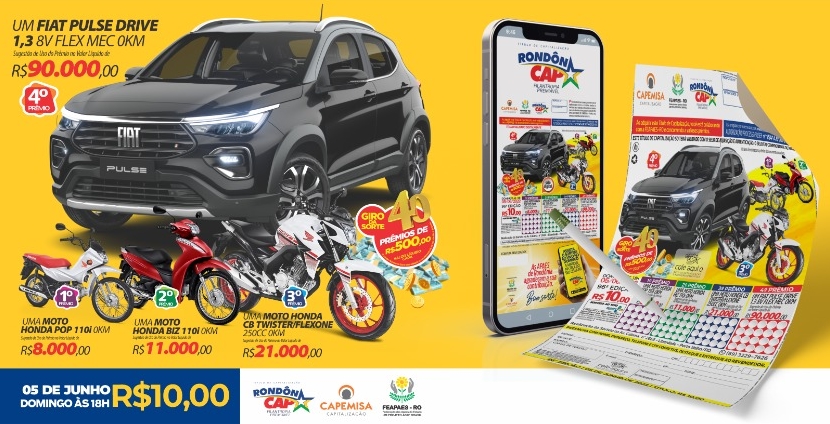 RONDONCAP: O S.U.V lançamento da Fiat, 3 motos Honda e título só 10 reais