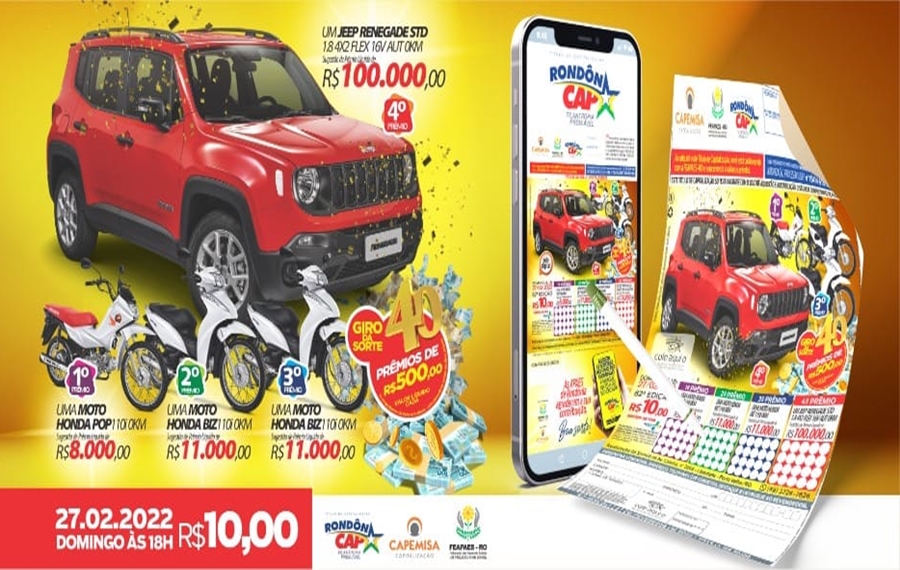 ESPECIAL DE CARNAVAL: Rondoncap vai sortear um Jeep Renegade, três motos e o título só 10 reais
